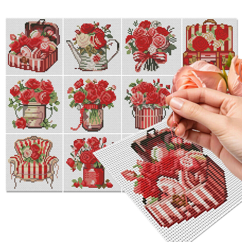 Embroidery Rose Stitch - 12개 장미 십자수 11Ct 프린트 원단