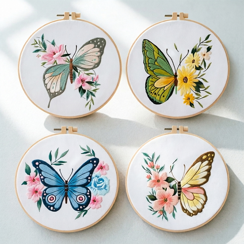 Embroidery Threads - 1개 20X20CM 7.87인치 자수 나비 키트,