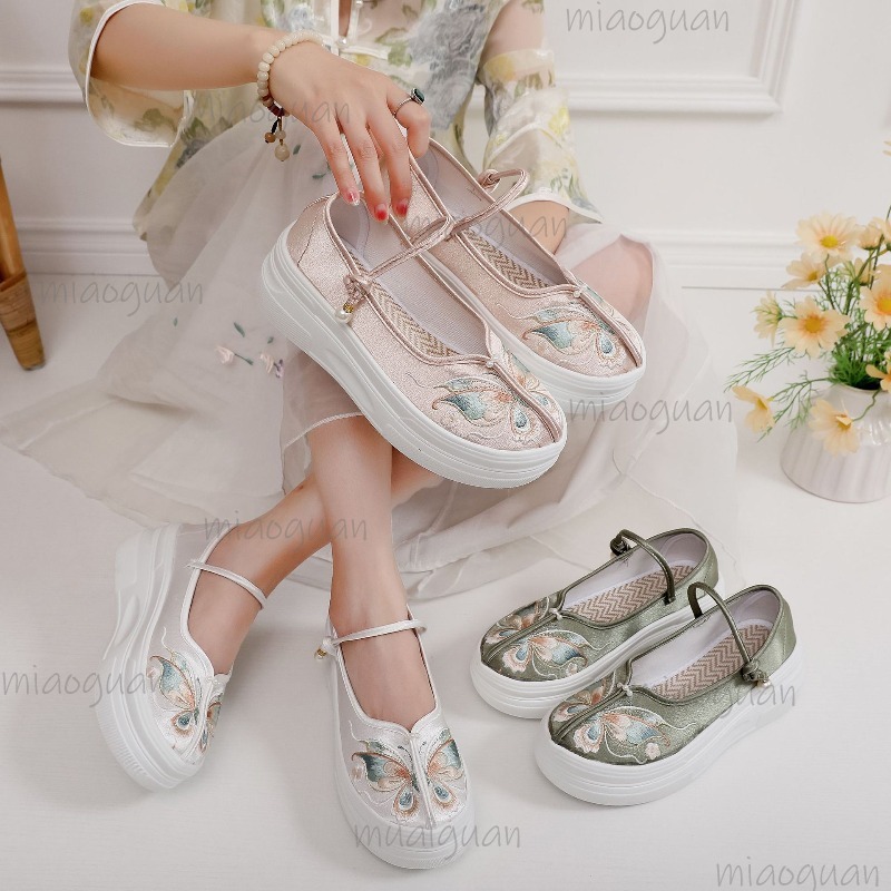 Embroidery Shoes - 여성용 중국 스타일 자수 플랫폼 메리