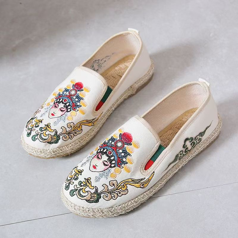 Embroidery Shoes - 여성 플랫 솔 자수 천 신발