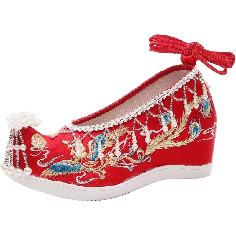 Embroidery Shoes - 여성용 신상 레드 자수 웨딩 슈즈