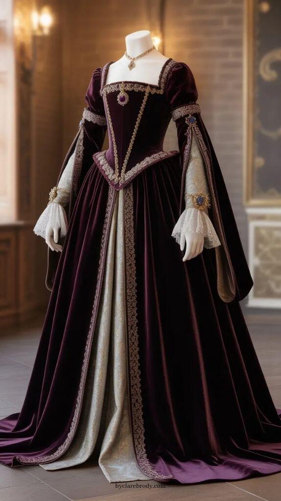 Embroidery Garments - 빈티지 공작부인 보라색 무도회 드레스 가장무도회