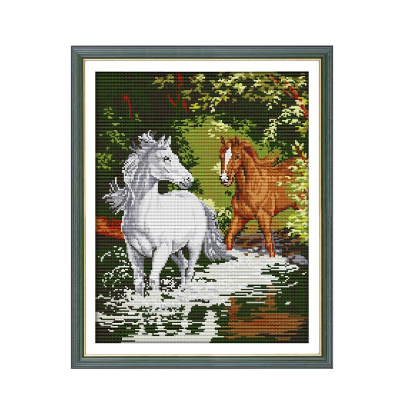 Embroidery Running Stitch - 새끼 고양이와 Gosling 수제 크로스 스티치